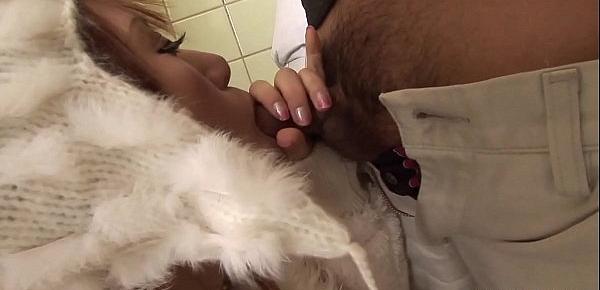  Sae sucking off a dude in the men&039;s restroom like a whore